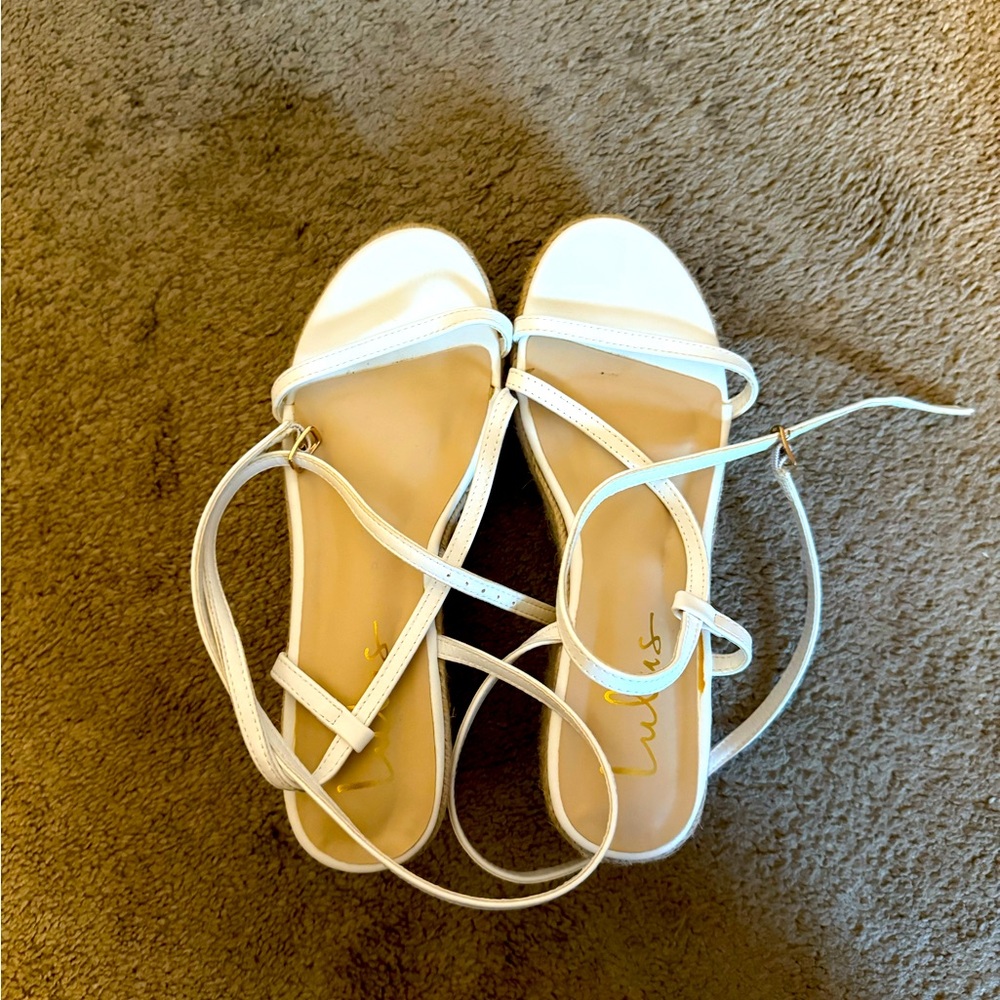 Lulus - Manola White Ankle Strap Espadrille Wedges